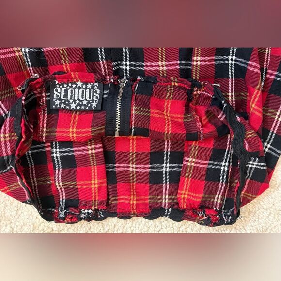 Vintage Y2K Serious La Red Plaid Bondage Maxi Skirts with Zipper Pleats SZ M - Picture 7 of 8